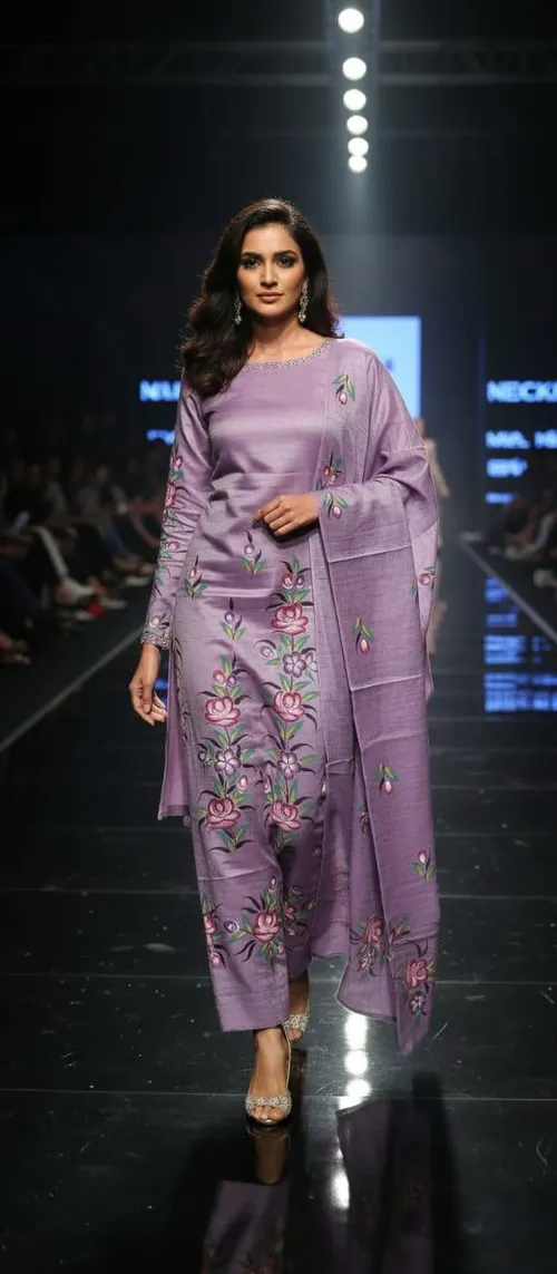 Premium Soft Slub Dupion Suit Piece with Artistic Floral Hand Print